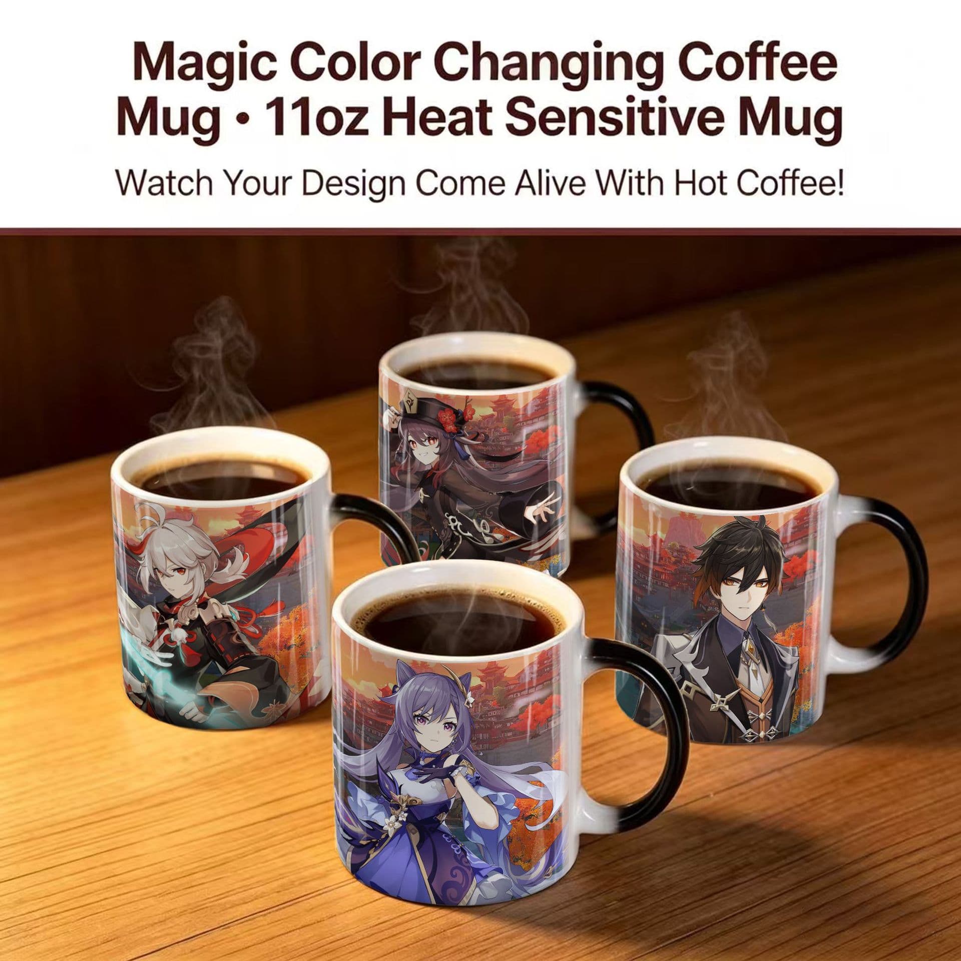 Genshin Impact color-changing ceramic mug, heat-sensitive coffee cup, game merchandise for cross-border sales