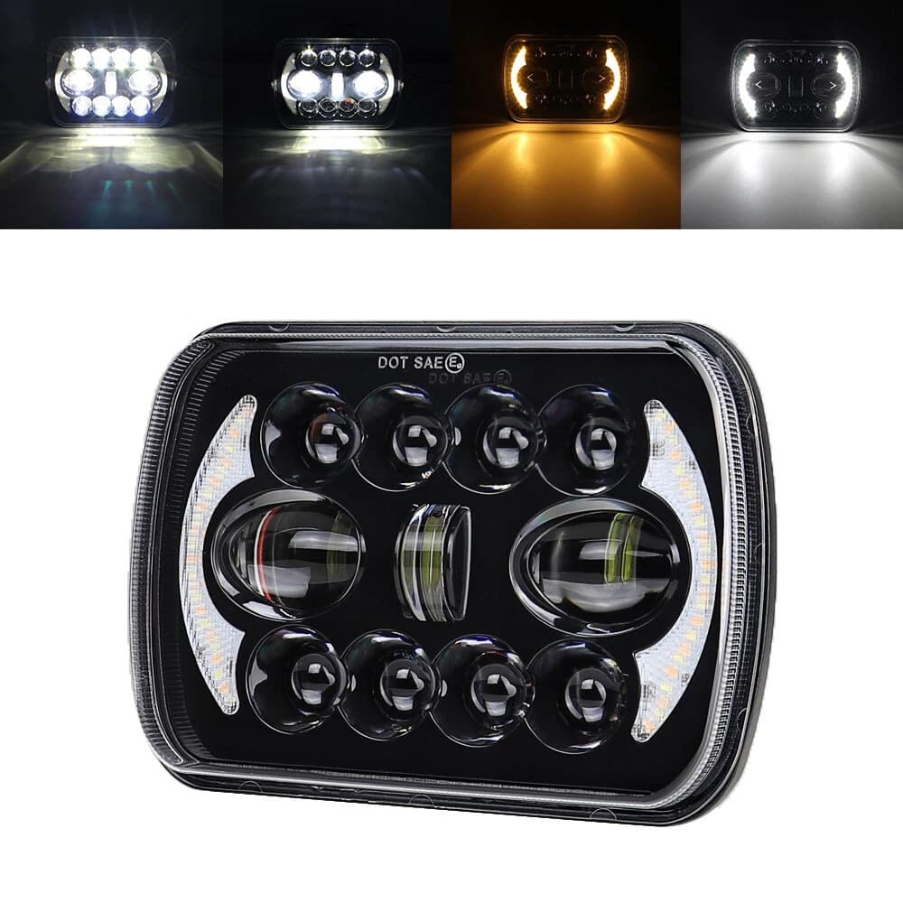 Compatible with Jeep Cherokee XJ Wrangler YJ 7-inch LED Headlight with High/Low Beam, Turn Signal, and Daytime Running Light