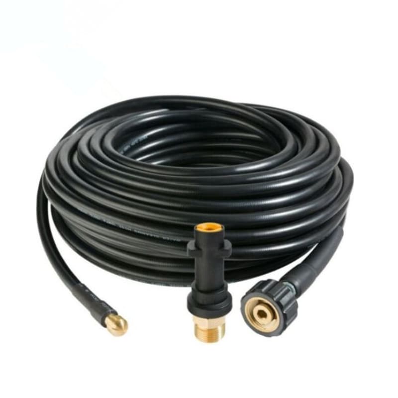 Household pipe unclogging and cleaning hose, high-pressure for Karcher washer, copper nozzle with four rear outlets.