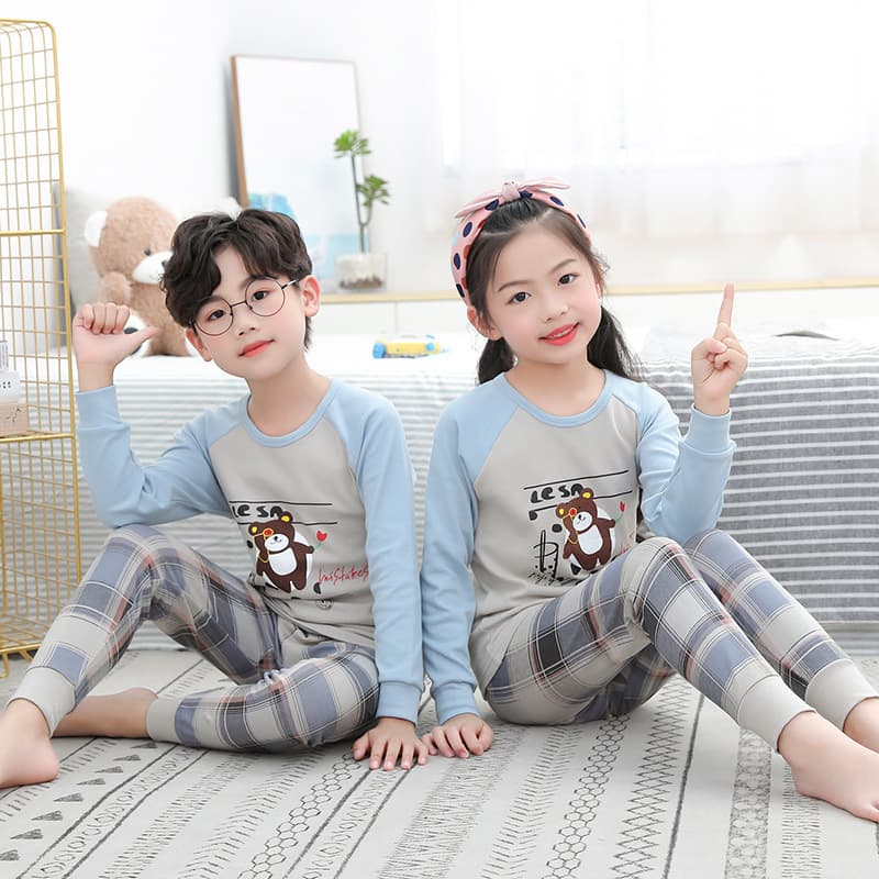 Children's Cotton Thermal Underwear Set Pure Cotton Boys Girls Pajamas Warm Homewear Set Wholesale Autumn Long Sleeve Top and Pants