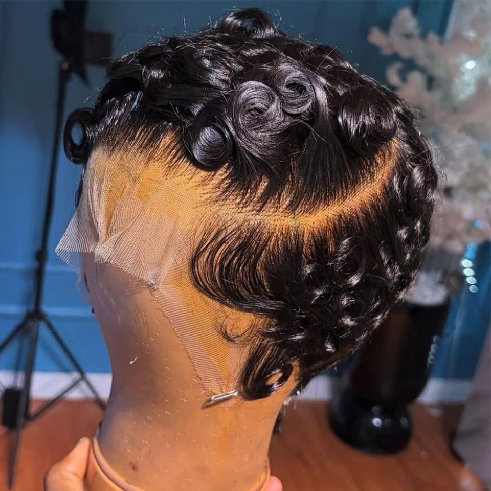 Non-Korean Hair Piece Pixie Curly Lace Frontal Human Hair Wig Export Wig Cross-Border