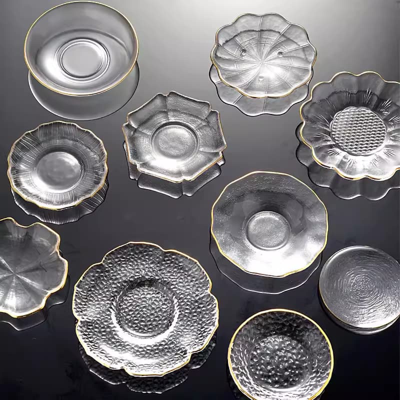 Hammered texture glass tea coasters, round tea tasting cup pads, insulated butterfly-shaped saucers for Gongfu tea art accessories