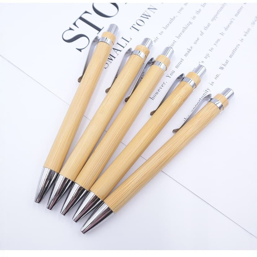 Bamboo ballpoint pen retractable bamboo wood material ad pen laser printable logo gift promotion pen