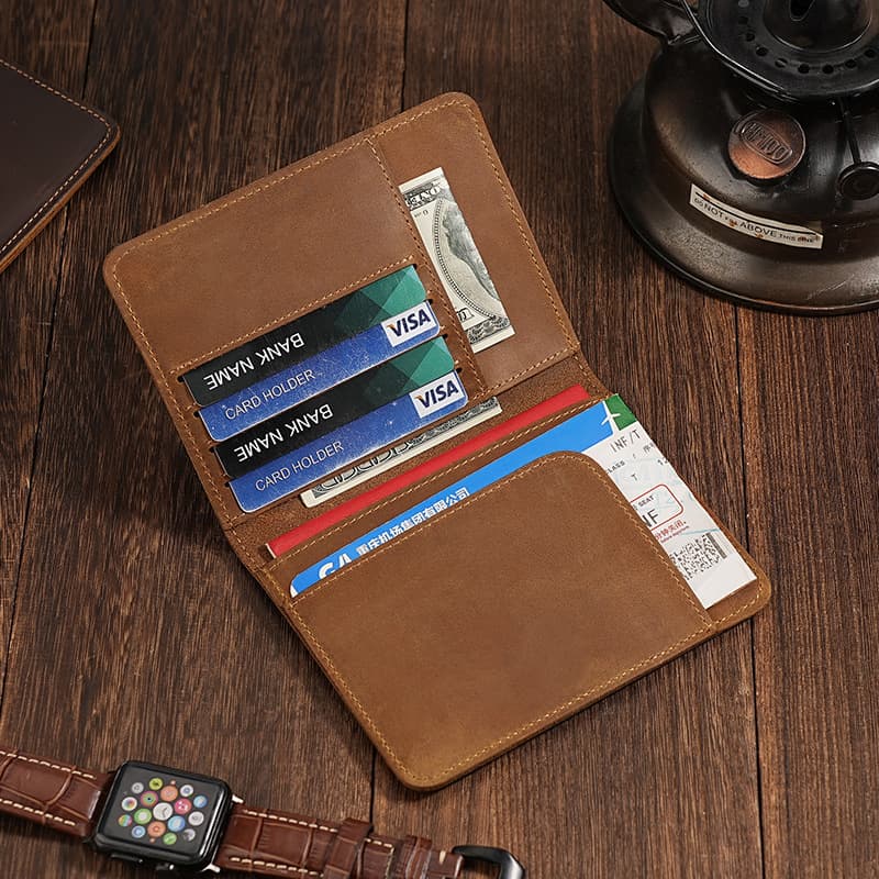 Crazy Horse Leather Passport Cover Vintage Passport Wallet Travel Ticket Holder Genuine Leather Passport Case