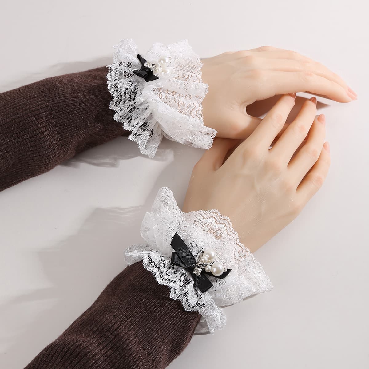 Lolita lace pearl bow wrist sleeve sweet girl JK wristband cosplay cuff