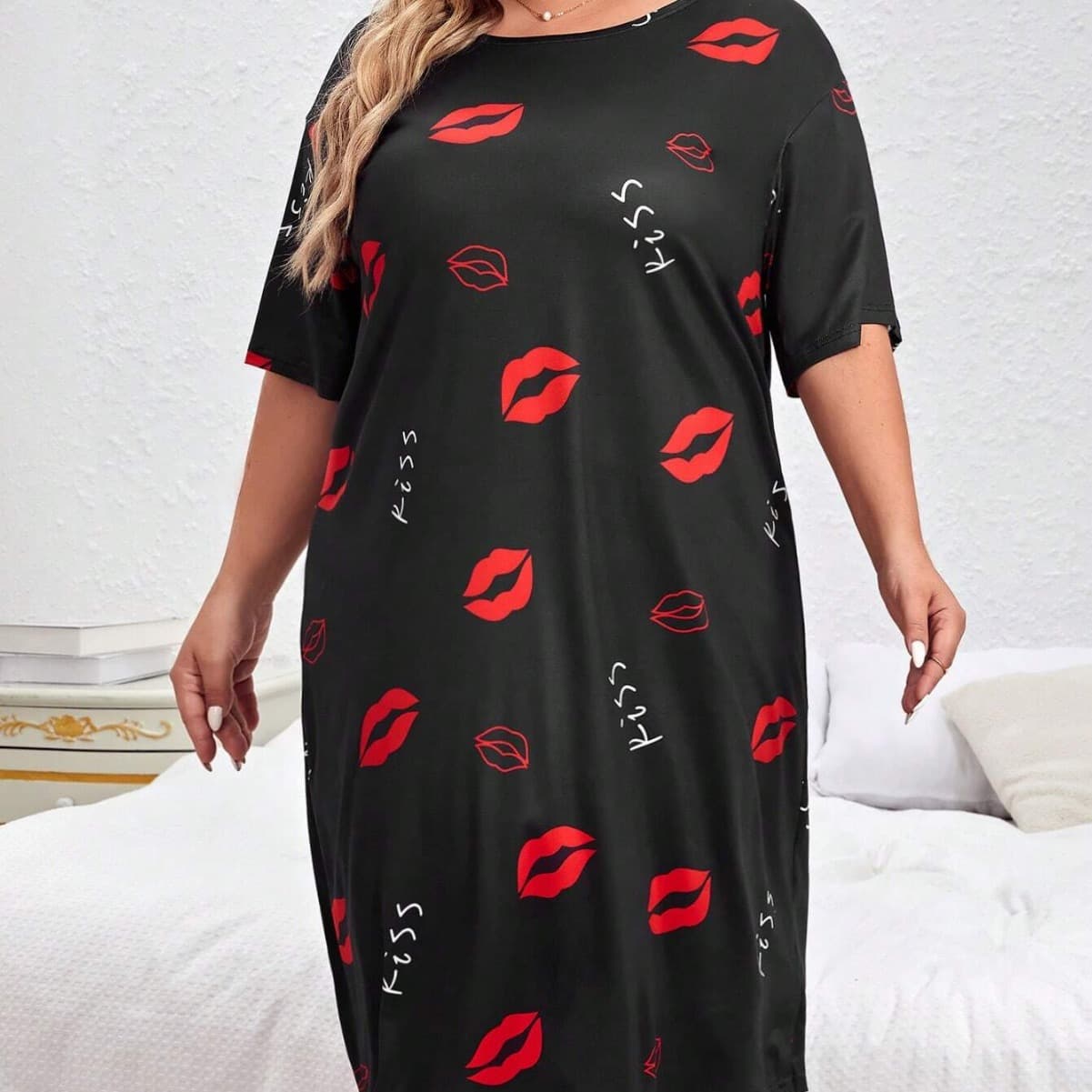 Cross-border Amazon European and American Style Nightgown Women's Summer Milk Silk Home Wear Thin Short-sleeved Pajamas Plus Size Home Wear