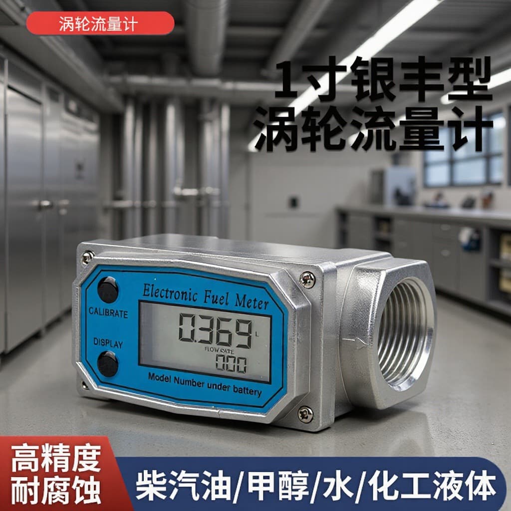 1inch Silver Rich Aluminum Shell Flow Meter Liquid Digital Flow Meter Methanol Electronic Liquid Turbine Aluminum Alloy Meter