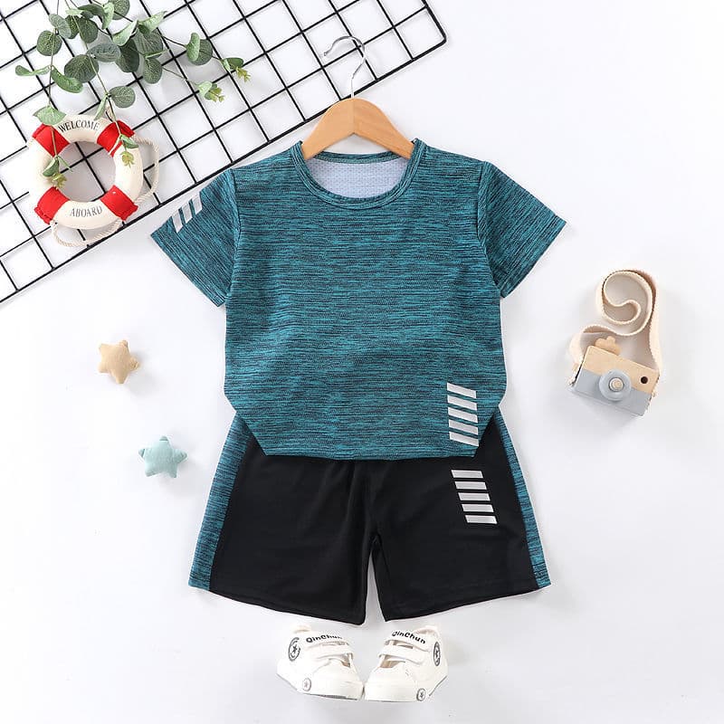Children's Quick-Dry Suit Set Summer Sportswear Ice Silk Quick-Dry Top and Shorts Two-Piece Set for Boys and Girls