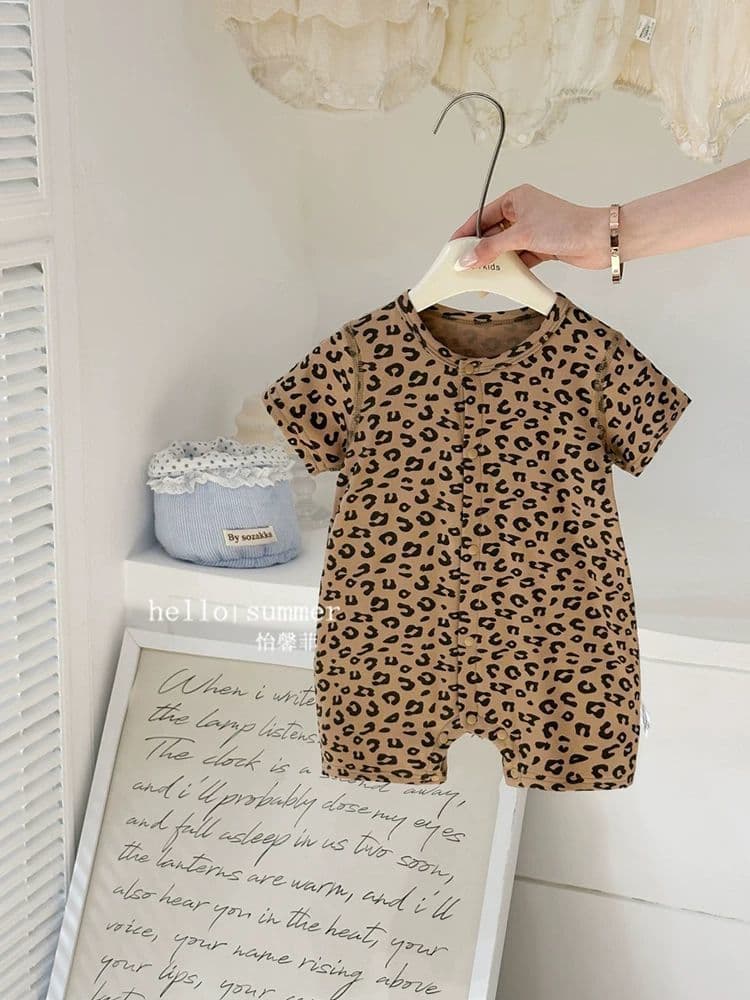 Treasure Item | Baby Leopard Print One-Piece Outfit, 26 Summer Thin Section, Unisex Baby Summer Going-Out Clothes, Korean Style Harem