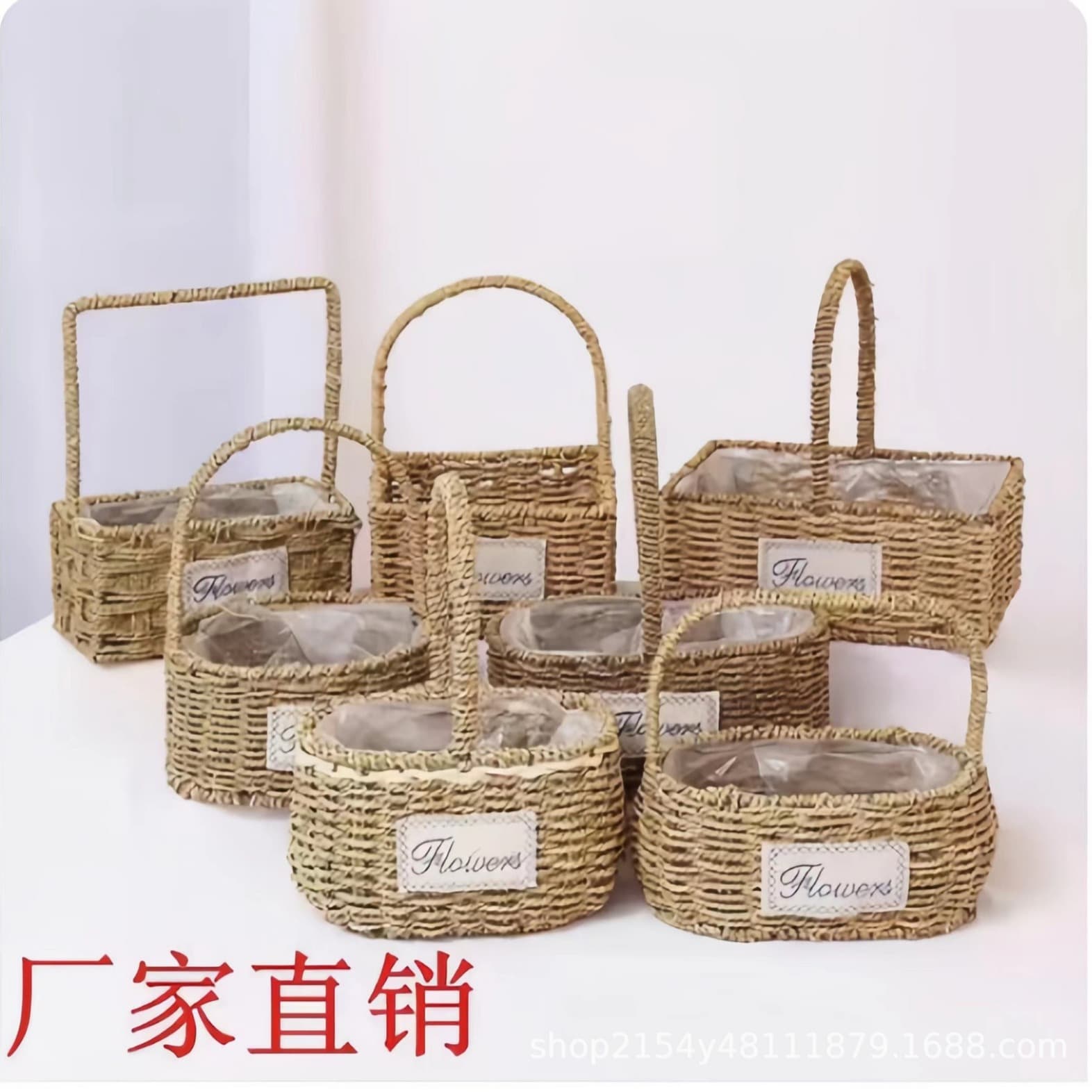 Straw Flower Basket Ornaments Rattan Woven Satchel Basket Dried Flowers Flower Arrangement Basket Round Ornaments Small Flower Blue Flower Vessel