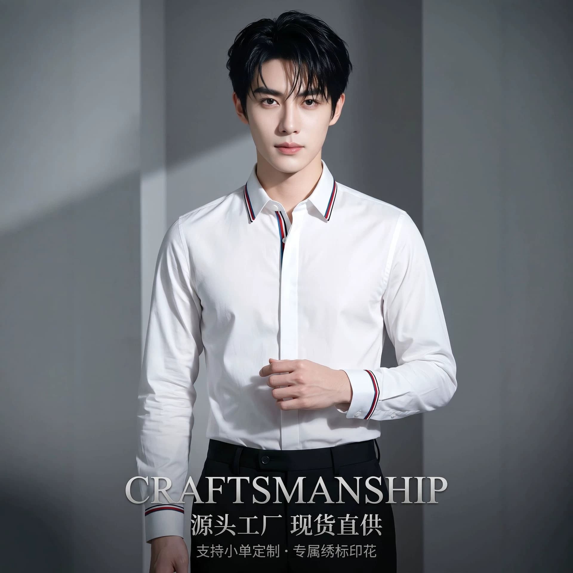 Light Luxury Men's Clothing, Men's Long-Sleeved Shirts, Casual Shirts, Light Luxury Shirts with Woven Cuffs, High-Quality Casual Men's Clothing