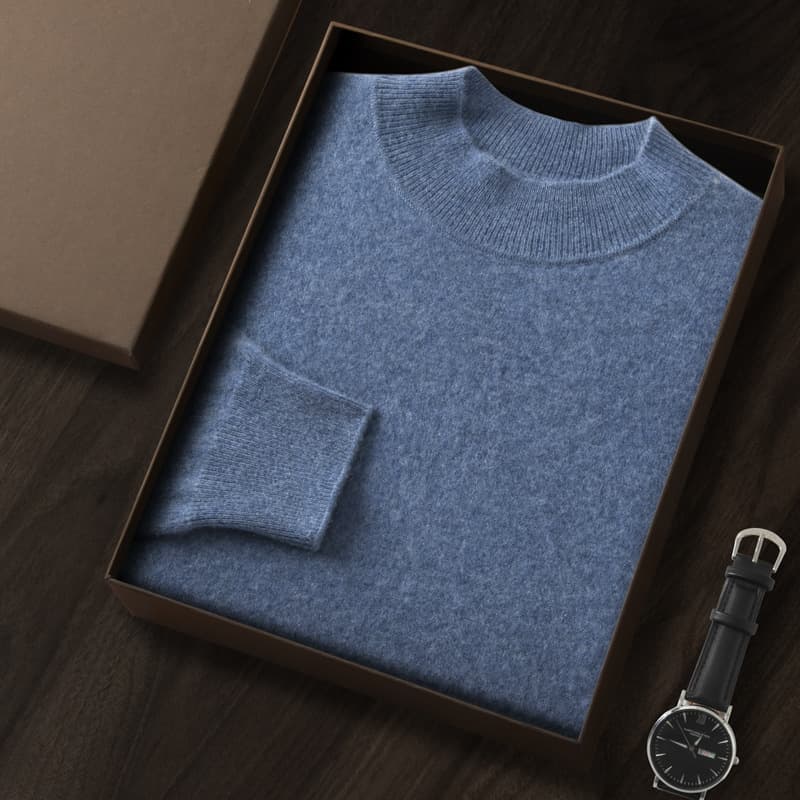 100% pure cashmere sweater men's half-high neck thin style inner layer casual business loose large size knit base layer