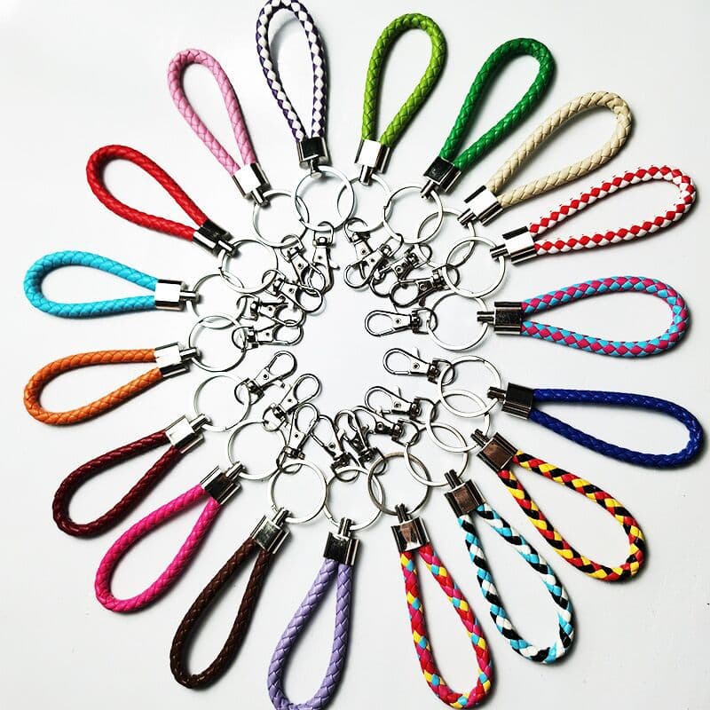 Woven Leather Lobster Keychain Circle Car Keychain Accessory Creative Gold Keychain Accessories with Lanyard Wholesale