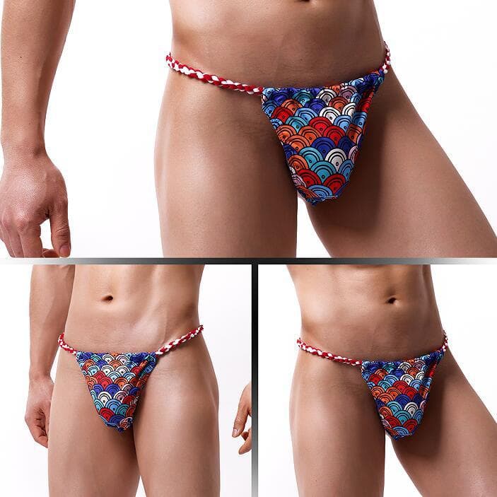 Japanese Christmas Men's Sexy Low-Rise Thong Underwear Cross-Border Trade Tie-Dye Japanese Print Sumo E029