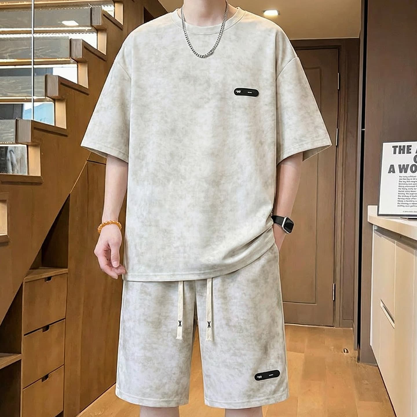 Men's summer large size casual sports suit short-sleeved shorts loose plus fat plus fat trendy two-piece set