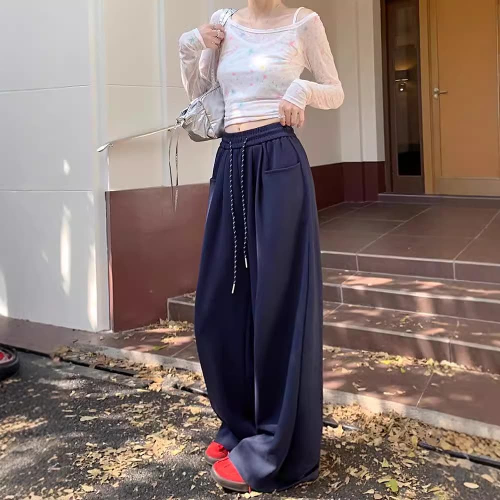Lazy Style Wide-Leg Pants for Women Spring Fall 2025 New High-Waist Draped Straight-Leg Pants Loose Slimming Floor-Length Casual Trousers
