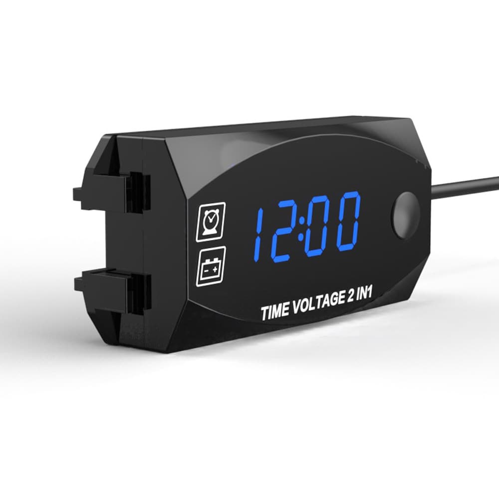 Motorcycle Voltmeter 2-in-1 Multifunctional Digital Display Meter Motorcycle Electronic Clock Vehicle-Mounted