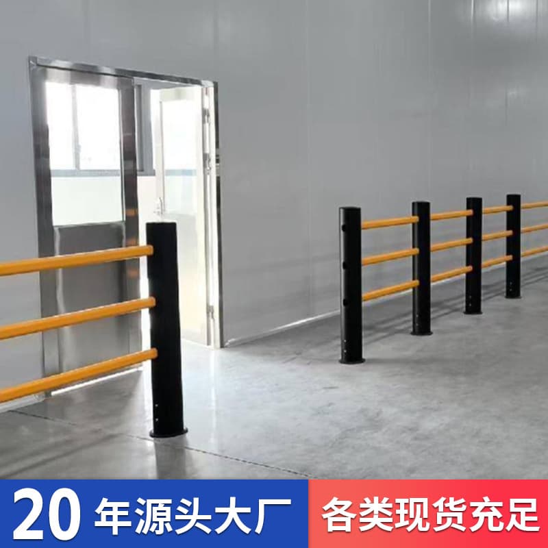 Production rack anti-collision posts, polymer flexible guardrails, anti-collision posts