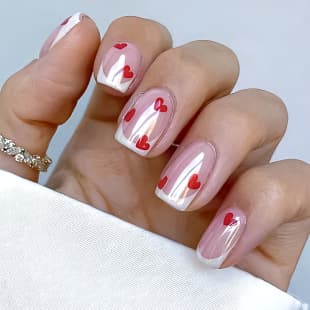 Daily Short Square Electroplated Heart French Press-On Nails Simple Gentle Versatile Shiny 30pcs Removable