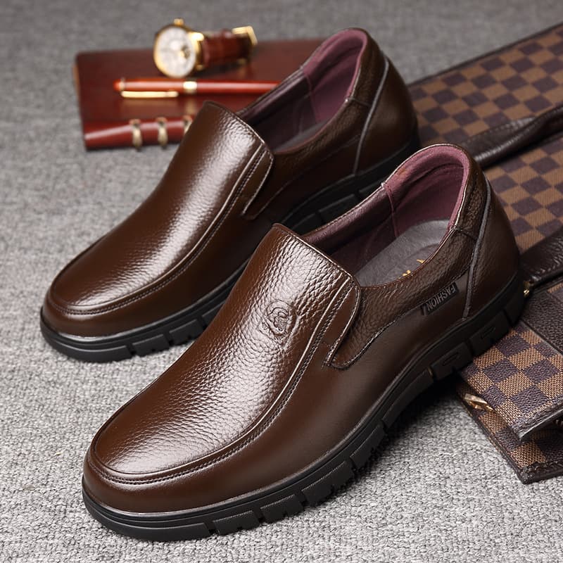 Cross-border Trade Top-Grain Leather Large Size Dress Shoes for Men, Genuine Leather Business Casual Soft Sole Soft Leather Shoes for Middle-Aged and Elderly Men