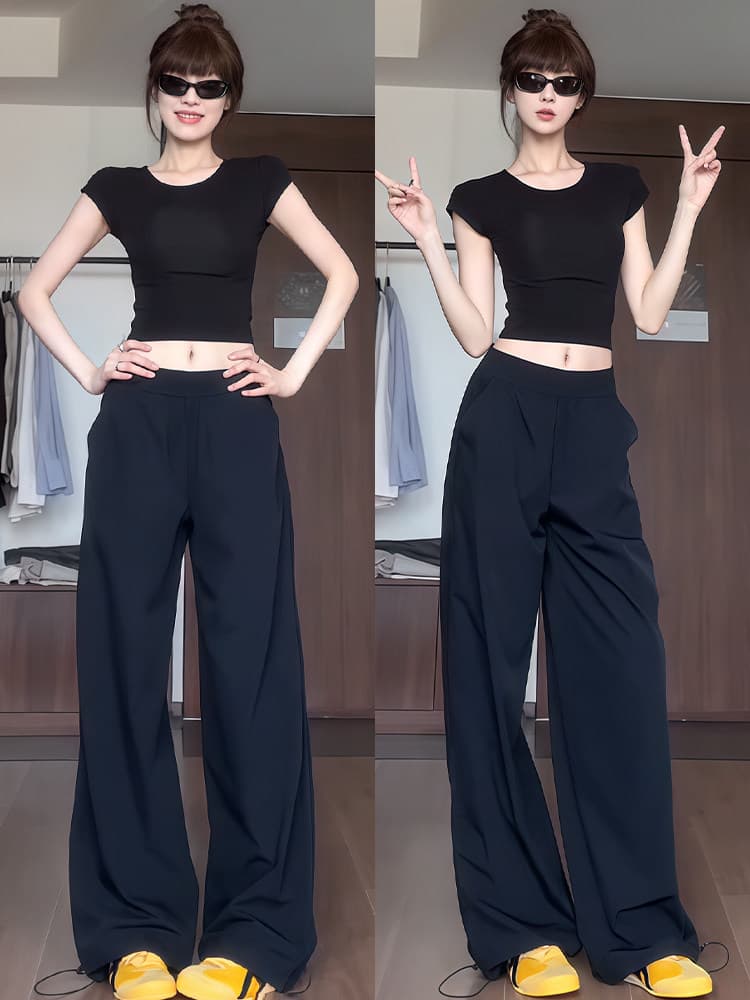Black Cargo Pants for Women Spring Summer Thin Style Loose Straight Wide Leg Quick-Dry Petite American Sport Pants