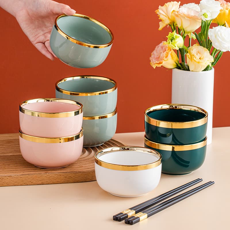 Bowl Household High-Value Soup Bowl Single Large Bowl Ceramic Bowl Light Luxury Bowl and Chopsticks Set New Style Rice Bowl Nordic Tableware