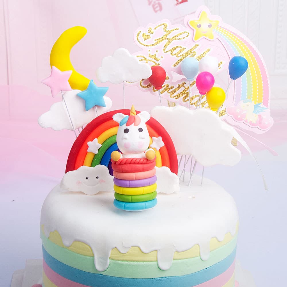 Cake decoration rainbow horse unicorn ornaments children's lollipop series plug-in cake decoration accessories ornaments