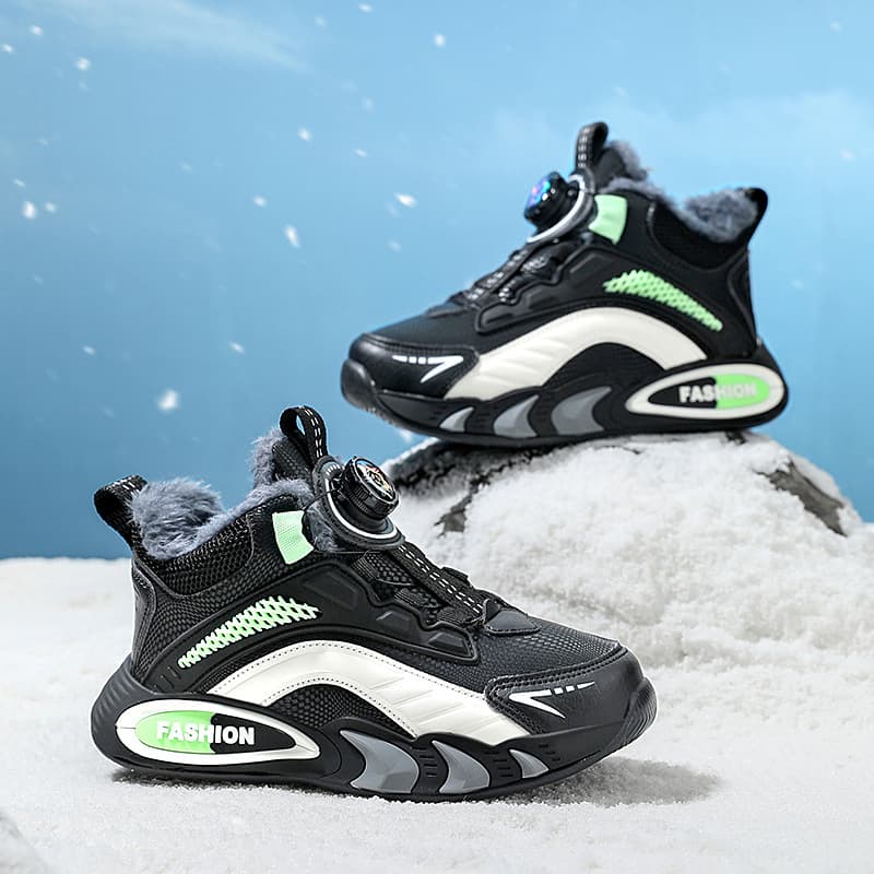 Boys' Shoes 2023 New Autumn/Winter Mid-Large Kids Winter Fleece-Lined Cotton Shoes Children's Sports Shoes