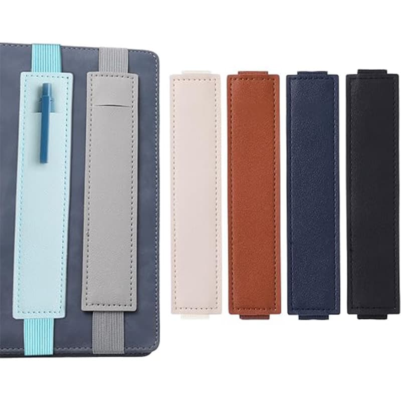 2025 Hot-Selling PU Leather Meeting Pen Sleeve with Elastic Strap Pen Loop, Elastic Band Clip Notebook Pen Pouch Fountain Pen Protection