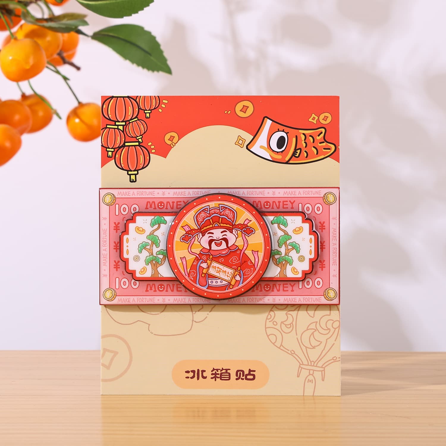 2026 New Year Refrigerator Magnet Chinese New Year Trendy Wooden God of Wealth Magnet Chinese Style Horse Year Creative Fridge Magnet