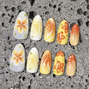 30 Pieces 3D Nail Art Wraps with Flowers, Ocean Starfish, Shells, Pearls, Almond Shape, Factory Direct