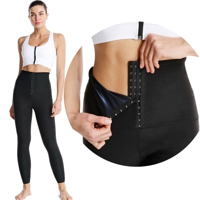 Sweat Pants 3/4 Length, Sweat Suit with Three Rows of Buttons, High-Waist Shapewear Yoga Pants, Yoga Wear Sweat Suit Waist Trainer