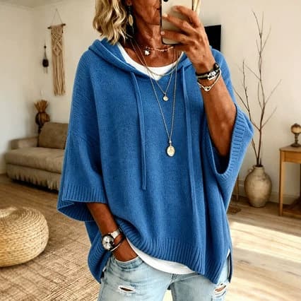 2026 Women's Knit Hooded Drawstring Sweatshirt, Loose Fit Casual Pullover, New Arrival for Amazon & Independent Sites
