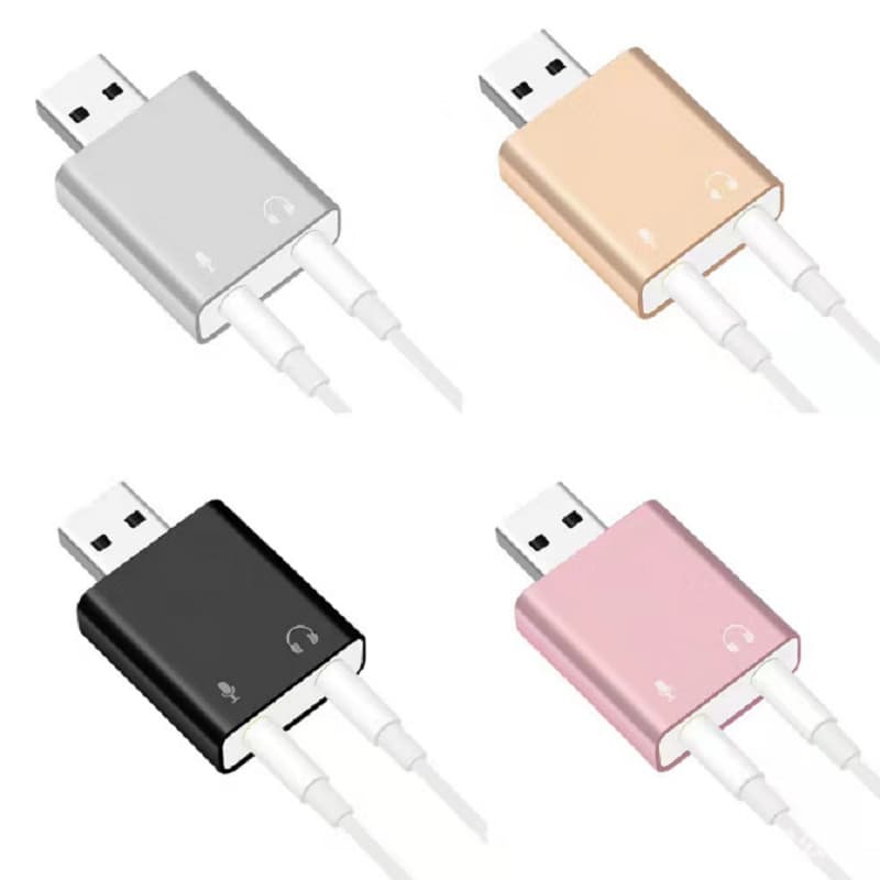 Aluminum alloy USB 7.1 simulated external sound card for laptops and desktops, plug-and-play audio adapter.