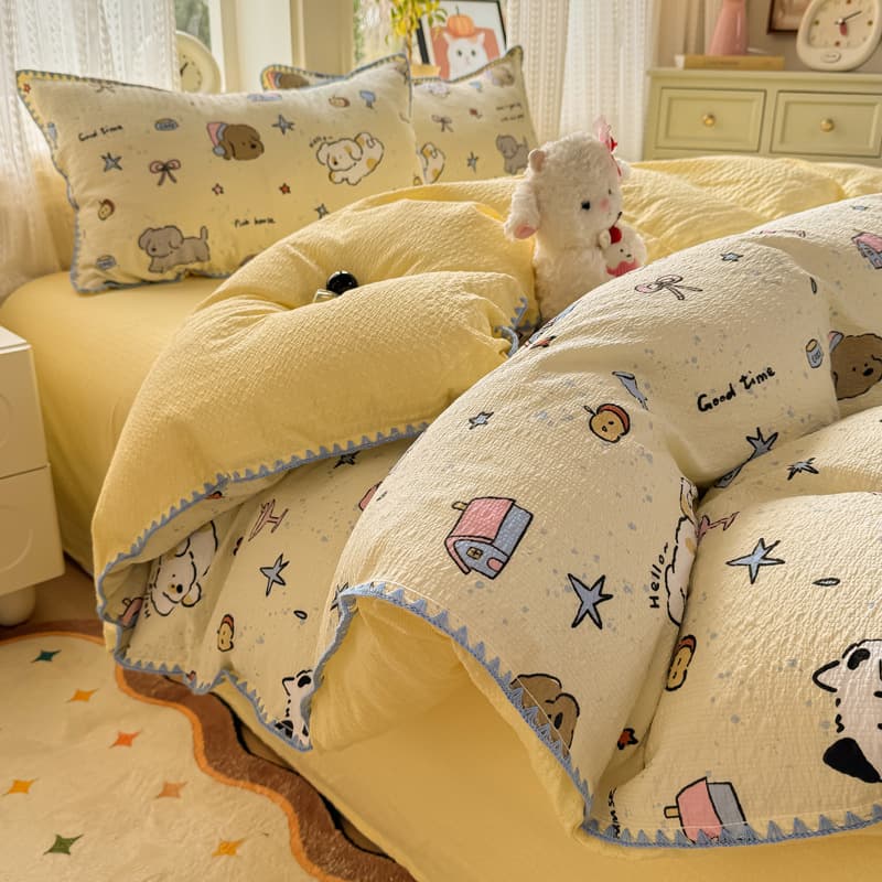 2026 Puff Cotton 4-Piece Bedding Set with Shell Edge Design, Home Bedroom Dormitory Sheet and Duvet Cover, Class A Mother-Infant Grade