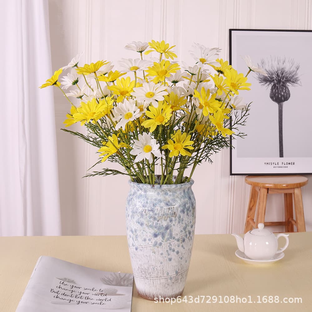 Artificial 5-Head Dutch Chrysanthemum, Chamomile, Daisy, Cosmos Bouquet for Wedding, Home, Photography Decoration Wholesale