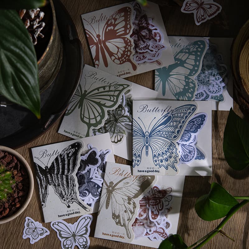 Beautiful Day Stickers Broken Cocoon Butterfly Series Dual-Material Vintage Butterfly Painting Decorative Journal 6 Styles