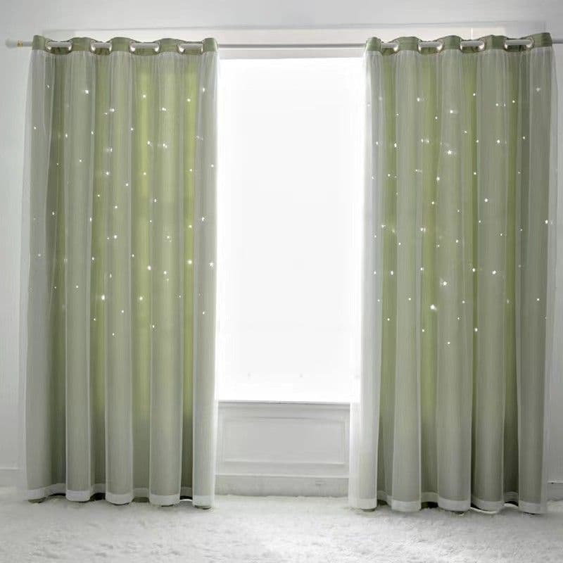 Double-layer blackout curtain for bedroom, ins-style star cutout, 2025 new trend, internet-famous girl princess style, integrated fabric and mesh