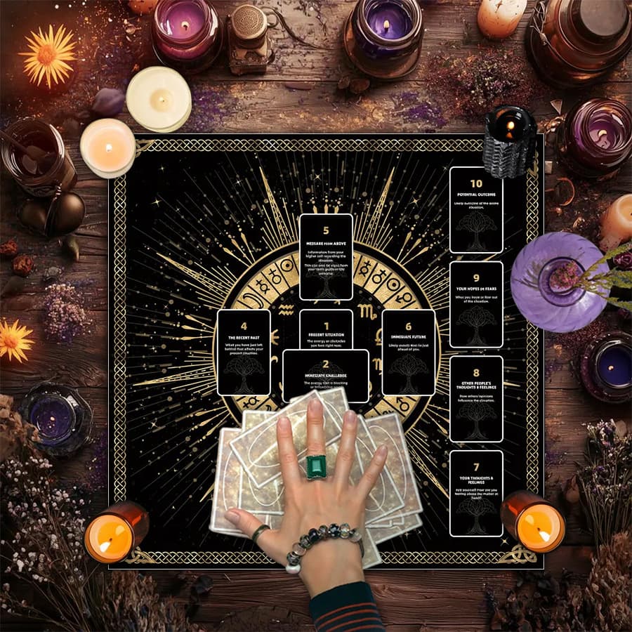 Cross-Border Hot Selling Vintage Moon Phase Cat Altar Cloth Five-Pointed Star Tarot Card Black Oracle Mat Tarot Tablecloth Mat Cloth