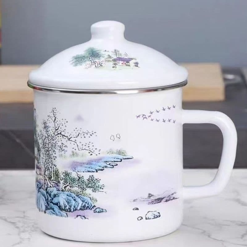Old-Fashioned Enamel Jar with Lid, Tea Jar with Lid, New Style Tea Cup, Blue and White Porcelain