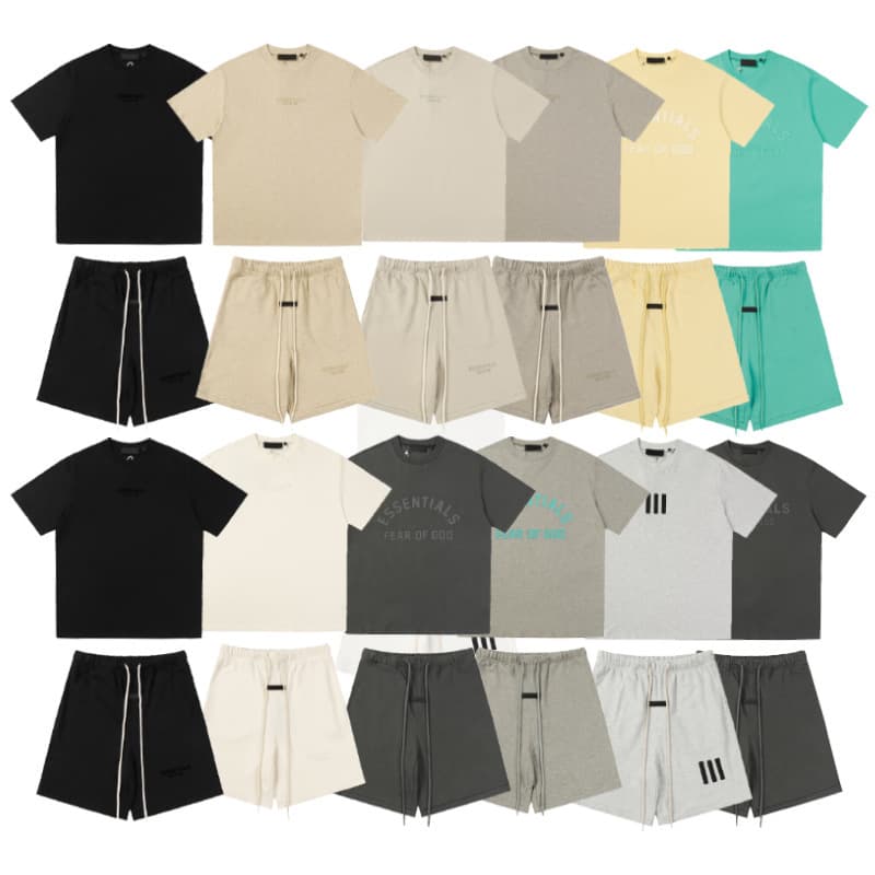Cross-border American niche trendy brand FOG Season 8 Three-Stripe ESSENTIALS Short Sleeve Men's and Women's High-Street T-Shirt Set