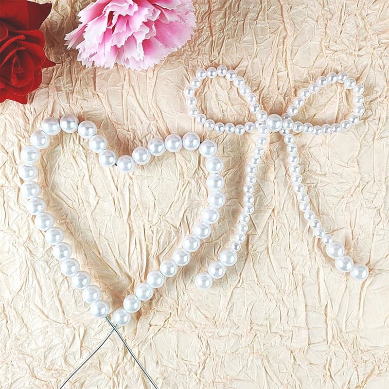 Viral Pearl Heart Cake Decorations, Pearl Bow Ties, Same as Xiaohongshu Dessert Table Inserts and Ornaments