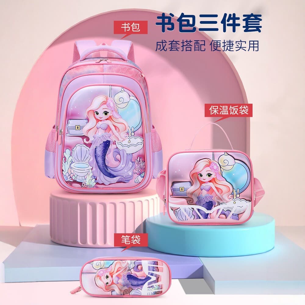 Factory Stock New Textured Leather Student Trolley Backpack for Grades 3-6, Kids Cartoon 3-Piece Set Shoulder Bag