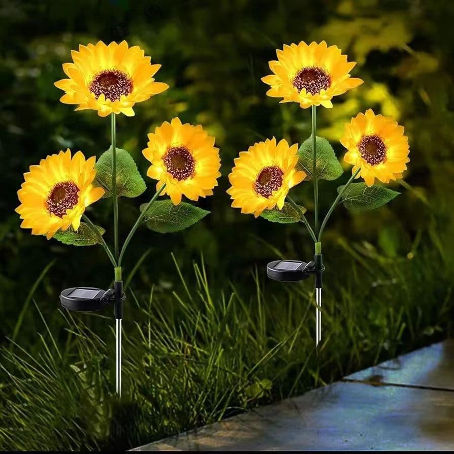 Solar 3-Head Sunflower Light Outdoor Lawn Lamp Garden Decorative Light Waterproof Landscape Light Festival Atmosphere Ground Light