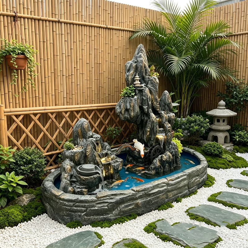 Large rockery flowing water fountain ornaments garden courtyard villa hotel outdoor mountain waterfall fish pond landscaping