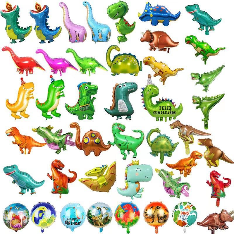 Dinosaur Full Series Crown Dinosaur Cartoon Green Dinosaur Forest Party Decoration Atmosphere Aluminum Film Balloon Wholesale Supplies