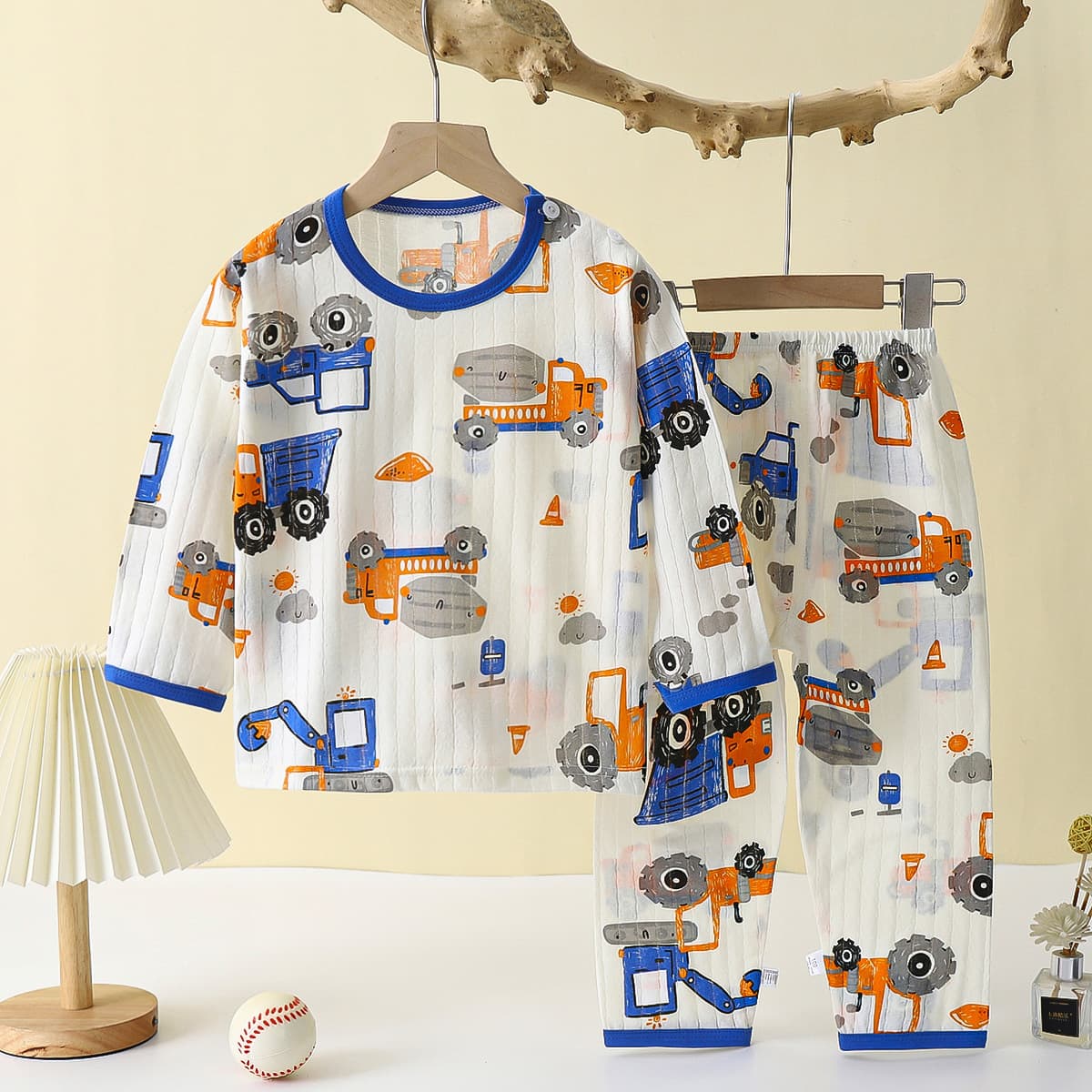 Children's Summer Cotton Thin Long-Sleeve Pajamas, Boys' Air Conditioning Wear, Cartoon Girls' Breathable and Sweat-Absorbing