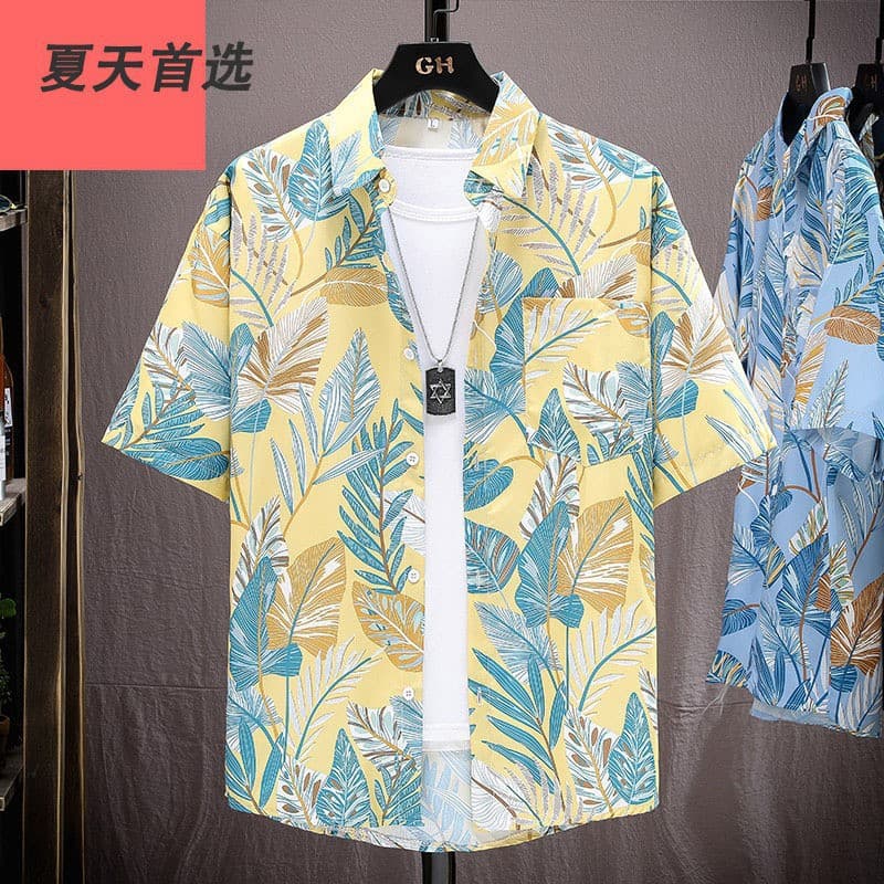 Zhongshan manufacturer export Hawaii 3D printed short-sleeve shirt, loose beach shirt with sublimation digital printing