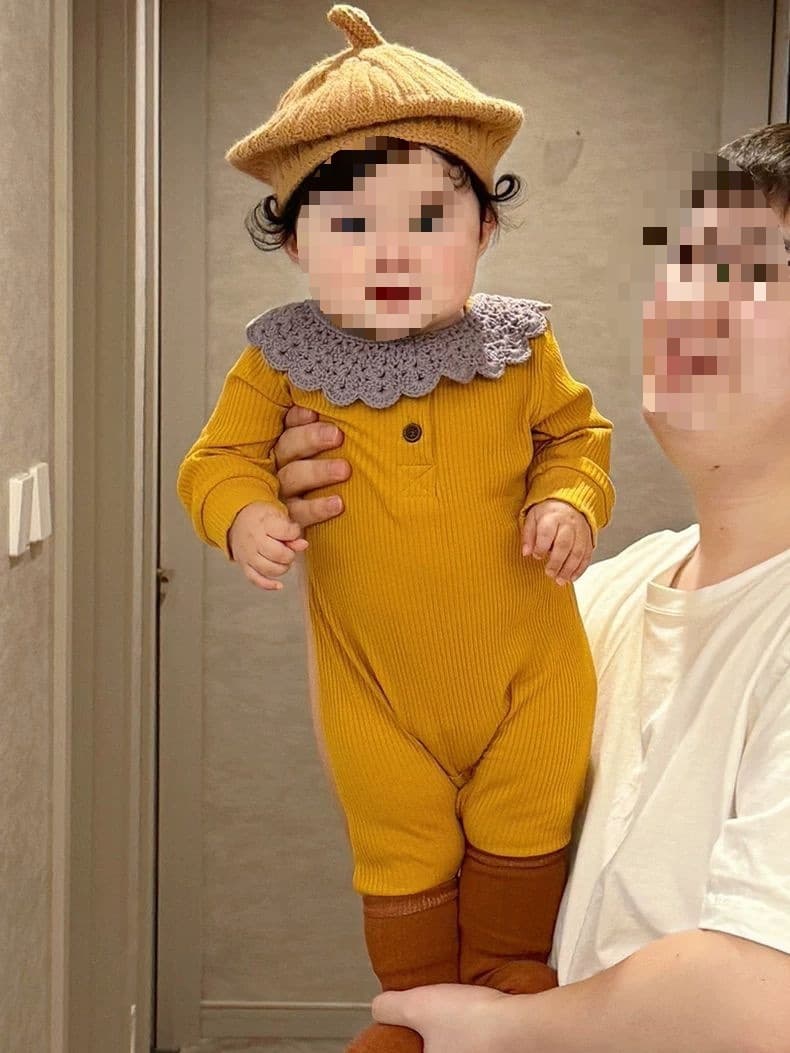 Dopamine Wear Early Autumn Baby Jumpsuit Autumn Baby Pit Strip Cotton Cover Romper Suit Ginger Yellow