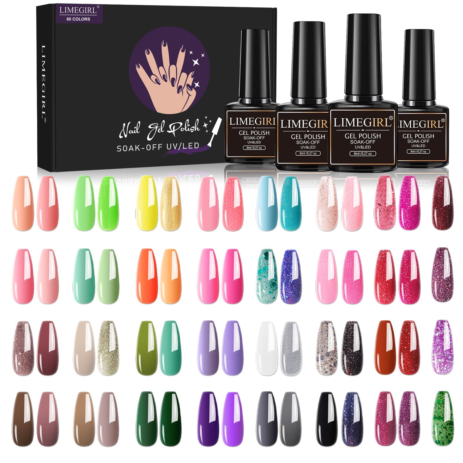 Foreign trade 8ml manicure nail polish glue functional glue set 60pcs color box complete set glossy long-lasting UV phototherapy glue